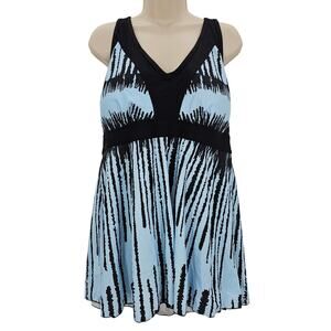 Zando Womans size 4XL Geo V-Neck boyleg One Piece Swimdress Black/Blue NWOT